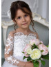 Sheer Long Sleeve White Lace Tulle Flower Girl Dress